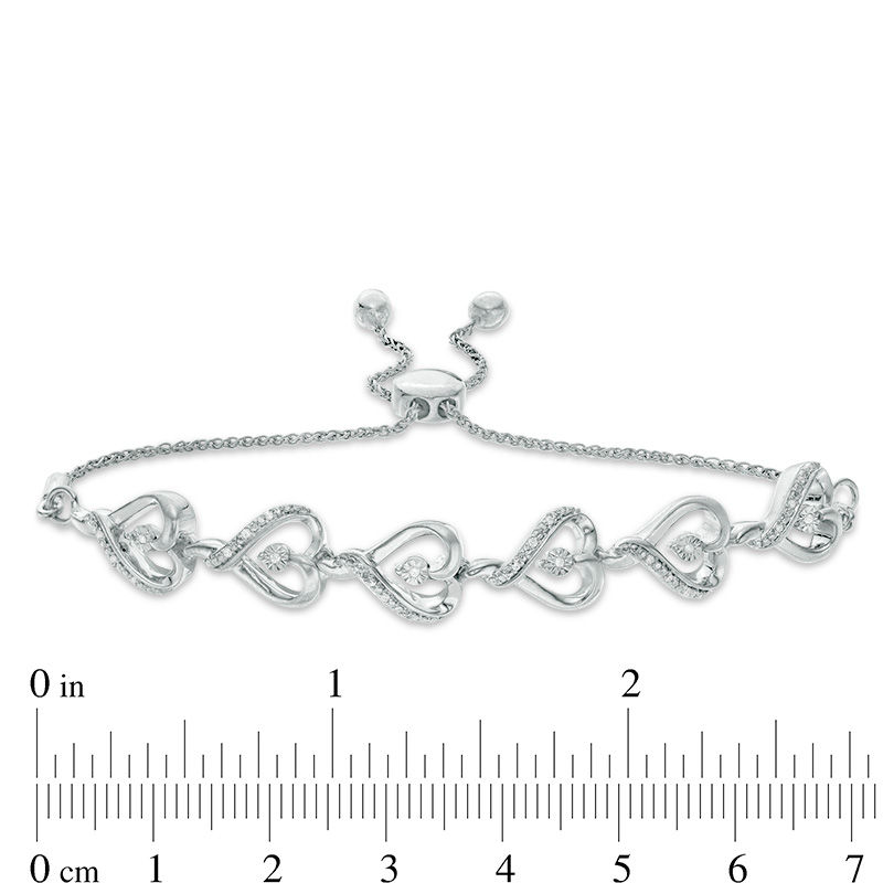 0.065 CT. T.W. Diamond Sideways Heart Link Bolo Bracelet in Sterling Silver - 9.5"