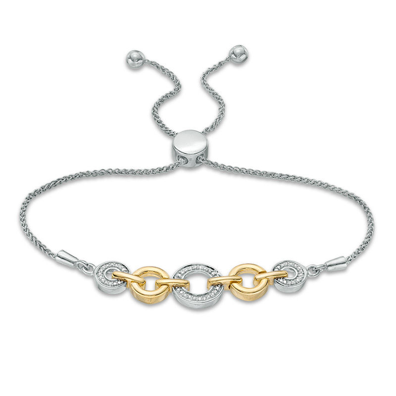 0.067 CT. T.W. Diamond Alternating Circles Bolo Bracelet in Sterling Silver and 10K Gold - 9.5"|Peoples Jewellers