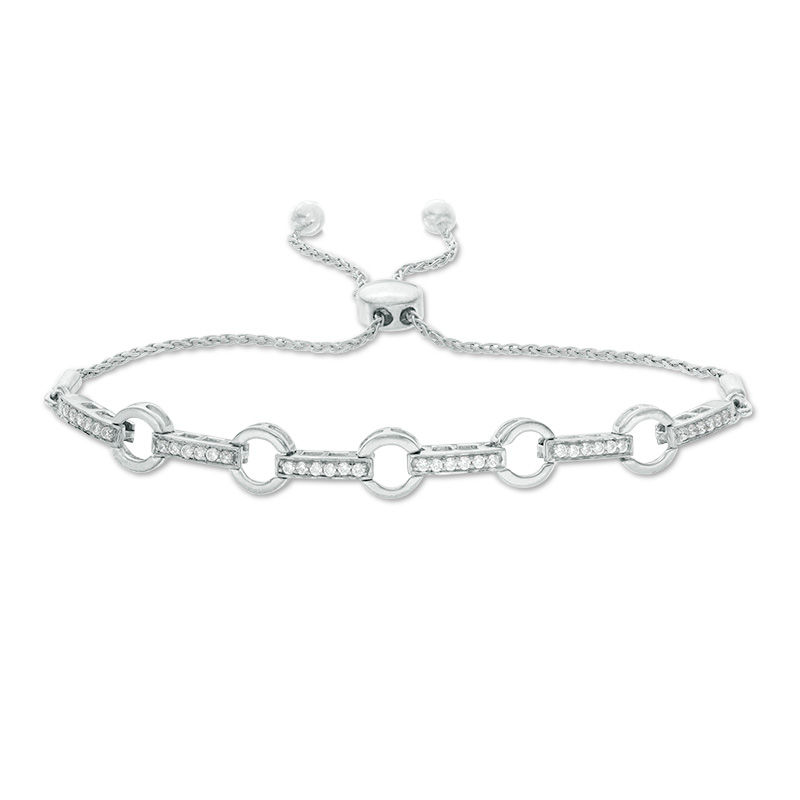 0.29 CT. T.W. Diamond Circle Link Bolo Bracelet in Sterling Silver - 9.5"|Peoples Jewellers