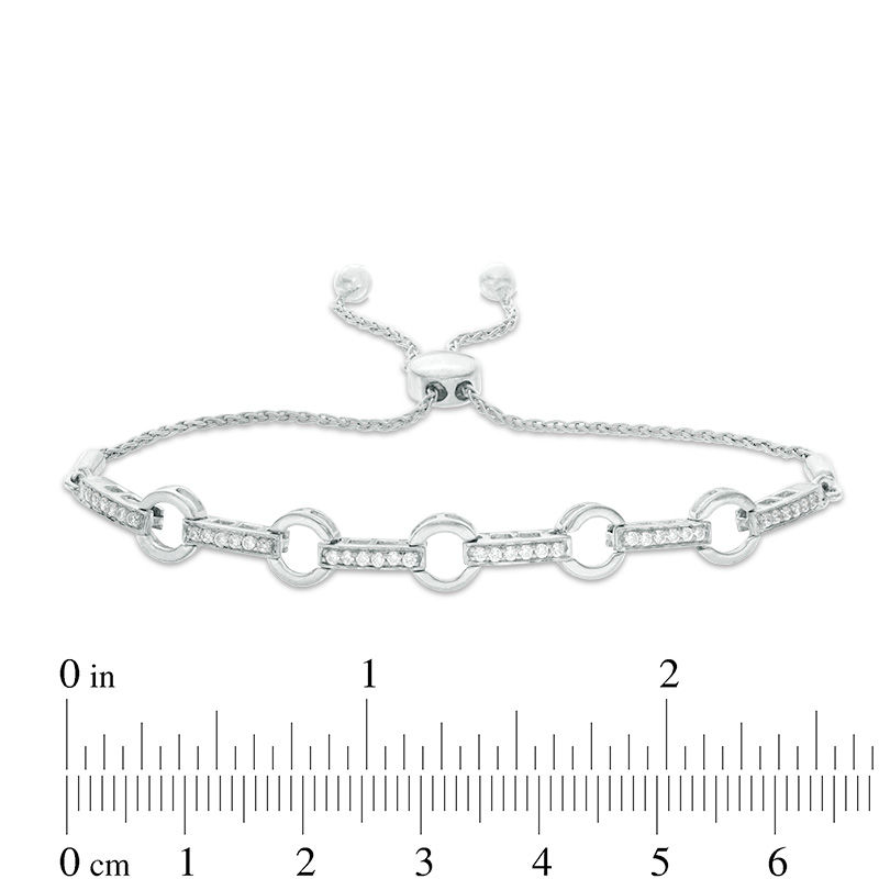 0.29 CT. T.W. Diamond Circle Link Bolo Bracelet in Sterling Silver - 9.5"