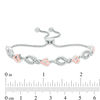 Thumbnail Image 1 of 0.04 CT. T.W. Diamond Sideways Heart and Flame Link Bolo Bracelet in Sterling Silver and 10K Rose Gold - 9.5"