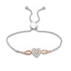 Thumbnail Image 0 of 0.066 CT. T. W. Composite Diamond Double Heart Winged Bolo Bracelet in Sterling Silver and 10K Rose Gold - 9.5"