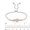 Thumbnail Image 2 of 0.066 CT. T. W. Composite Diamond Double Heart Winged Bolo Bracelet in Sterling Silver and 10K Rose Gold - 9.5"