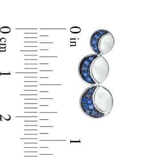 Lab-Created Blue Sapphire Crescent Three Moon Curved Crawler Earrings in Sterling Silver