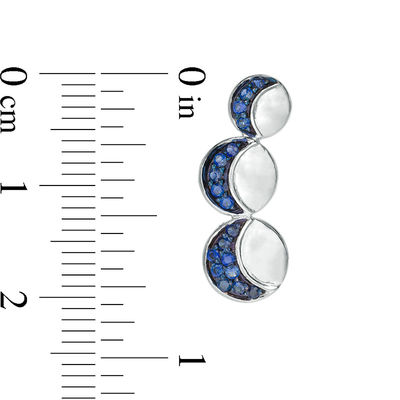 Lab-Created Blue Sapphire Crescent Three Moon Curved Crawler Earrings in Sterling Silver