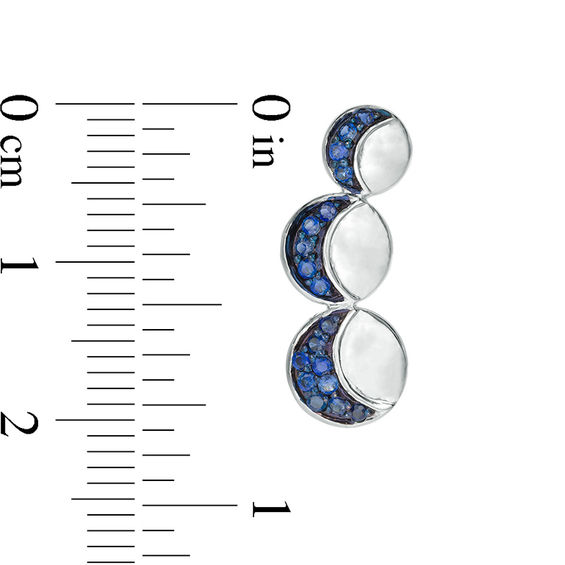 Lab-Created Blue Sapphire Crescent Three Moon Curved Crawler Earrings in Sterling Silver
