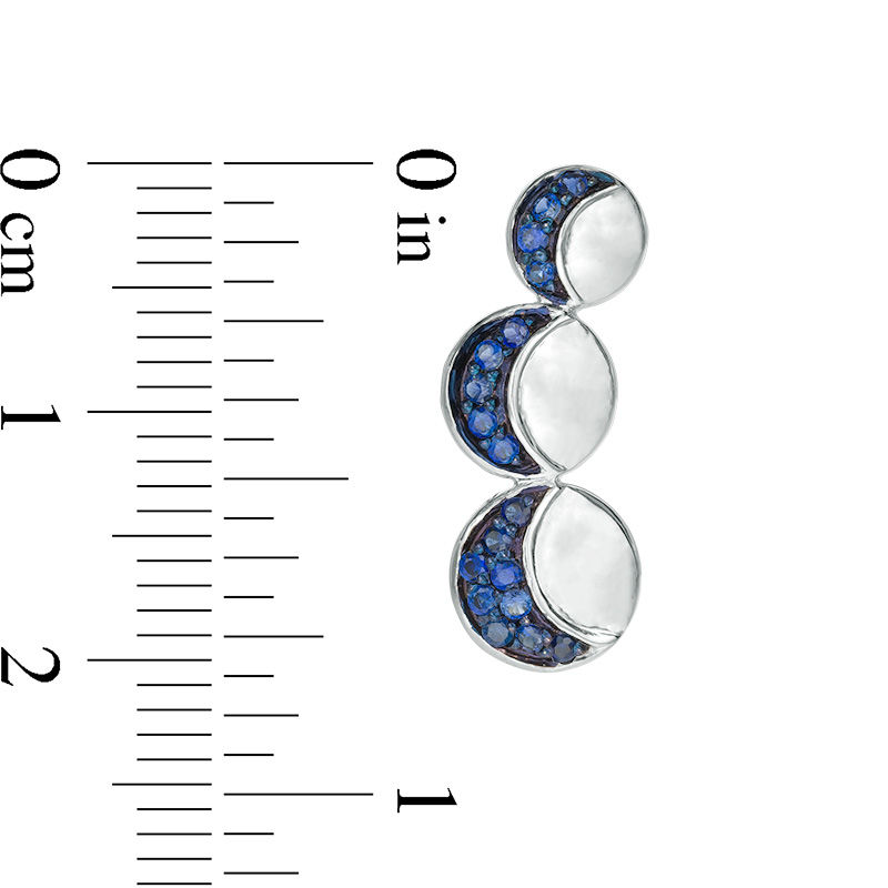 Lab-Created Blue Sapphire Crescent Three Moon Curved Crawler Earrings in Sterling Silver