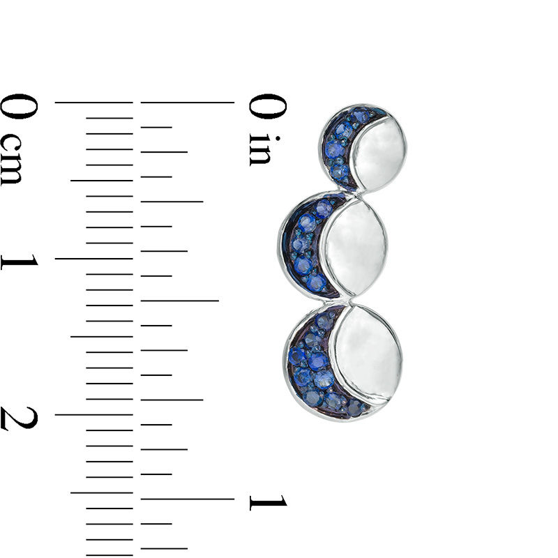 Main Image 3 of Lab-Created Blue Sapphire Crescent Three Moon Curved Crawler Earrings in Sterling Silver