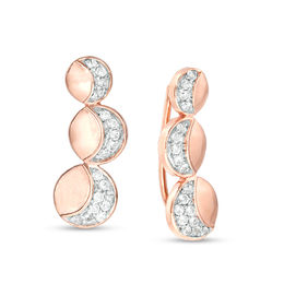 Lab-Created White Sapphire Crescent Three Moon Curved Crawler Earrings in Sterling Silver with 14K Rose Gold Plate