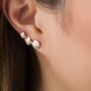 Thumbnail Image 1 of Lab-Created White Sapphire Crescent Three Moon Curved Crawler Earrings in Sterling Silver with 14K Rose Gold Plate