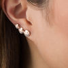 Thumbnail Image 2 of Lab-Created White Sapphire Crescent Three Moon Curved Crawler Earrings in Sterling Silver with 14K Rose Gold Plate