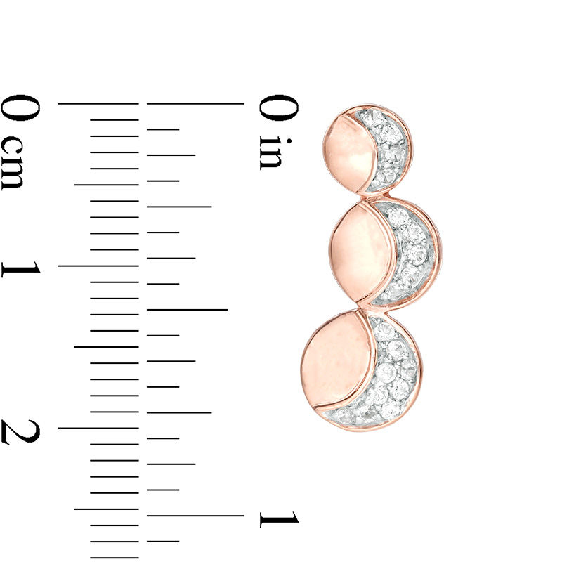 Main Image 3 of Lab-Created White Sapphire Crescent Three Moon Curved Crawler Earrings in Sterling Silver with 14K Rose Gold Plate