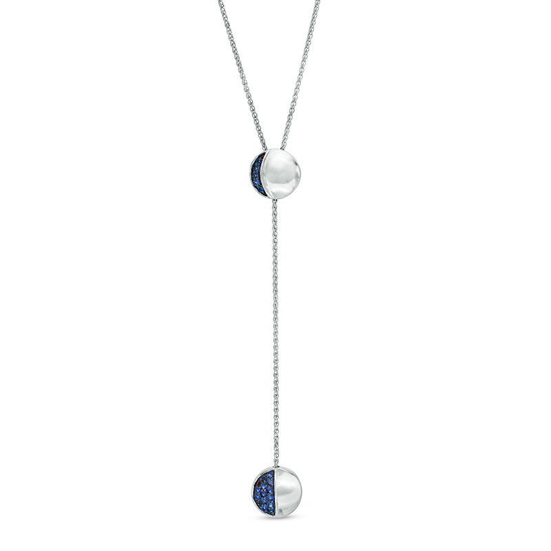 Lab-Created Blue Sapphire Crescent and Half-Moon "Y" Necklace in Sterling Silver - 38"