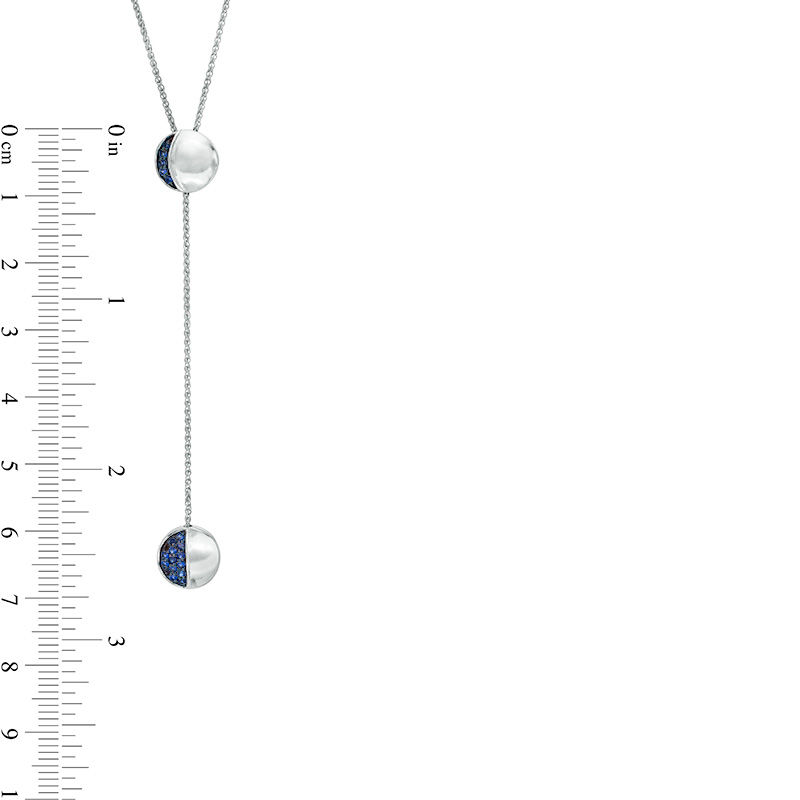 Lab-Created Blue Sapphire Crescent and Half-Moon "Y" Necklace in Sterling Silver - 38"