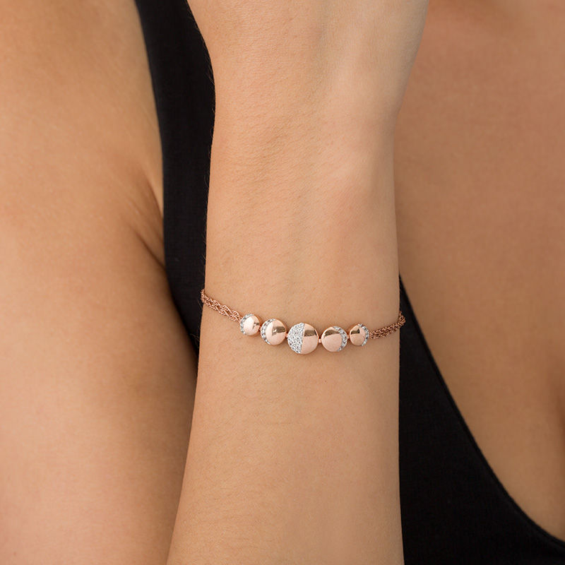 Main Image 2 of Lab-Created White Sapphire Moon Phases Double Strand Bracelet in Sterling Silver with 14K Rose Gold Plate - 7.5"