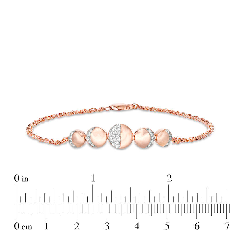 Main Image 4 of Lab-Created White Sapphire Moon Phases Double Strand Bracelet in Sterling Silver with 14K Rose Gold Plate - 7.5"