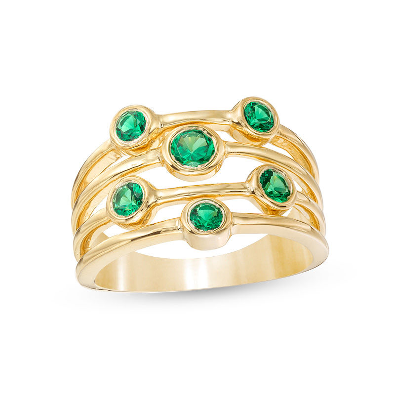 Lab-Created Emerald Orbit Ring in Sterling Silver with 14K Gold Plate|Peoples Jewellers