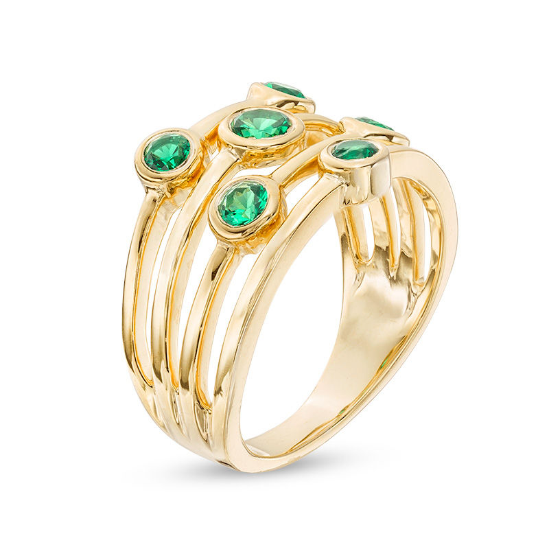 Lab-Created Emerald Orbit Ring in Sterling Silver with 14K Gold Plate