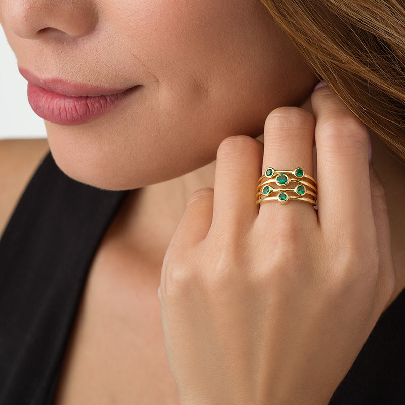 Lab-Created Emerald Orbit Ring in Sterling Silver with 14K Gold Plate