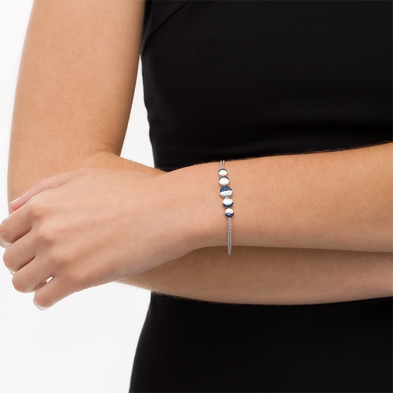 Lab-Created Blue Sapphire Moon Phases Double Strand Bracelet in Sterling Silver - 7.5"