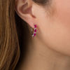 Thumbnail Image 1 of Oval Lab-Created Ruby and White Sapphire Hoop Earrings in Sterling Silver