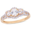 Thumbnail Image 1 of 5.0mm Lab-Created White Sapphire and 0.10 CT. T.W. Diamond Frame Three Stone Ring in 10K Rose Gold