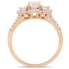 Thumbnail Image 1 of 5.0mm Lab-Created White Sapphire and 0.10 CT. T.W. Diamond Frame Three Stone Ring in 10K Rose Gold