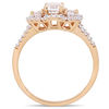 Thumbnail Image 2 of 5.0mm Lab-Created White Sapphire and 0.10 CT. T.W. Diamond Frame Three Stone Ring in 10K Rose Gold