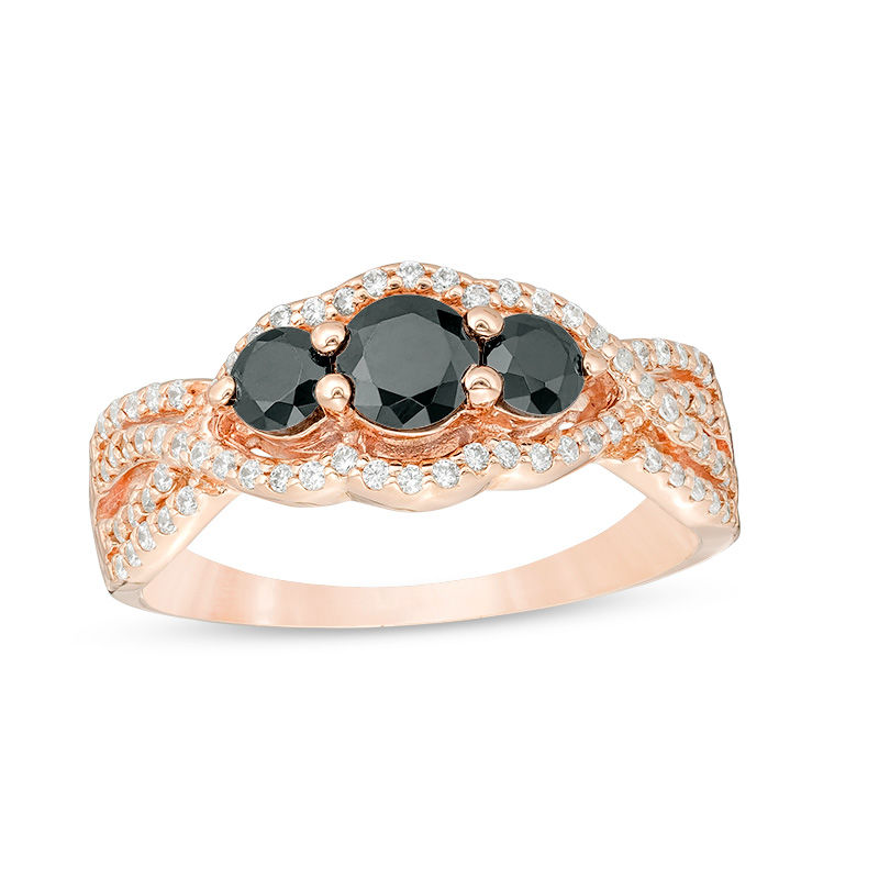 Main Image 1 of 0.95 CT. T.W. Enhanced Black and White Diamond Past Present Future® Braid Engagement Ring in 14K Rose Gold