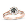 Thumbnail Image 0 of 0.70 CT. T.W. Enhanced Black and White Diamond Frame Vintage-Style Engagement Ring in 14K Rose Gold