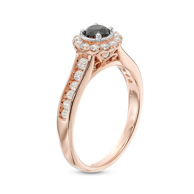 Main Image 2 of 0.70 CT. T.W. Enhanced Black and White Diamond Frame Vintage-Style Engagement Ring in 14K Rose Gold