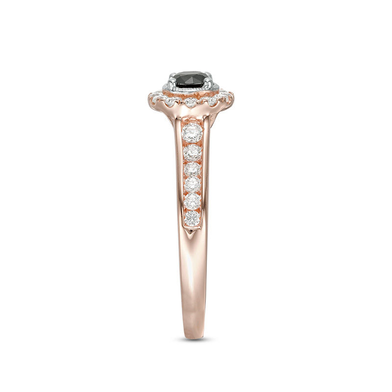 Main Image 4 of 0.70 CT. T.W. Enhanced Black and White Diamond Frame Vintage-Style Engagement Ring in 14K Rose Gold