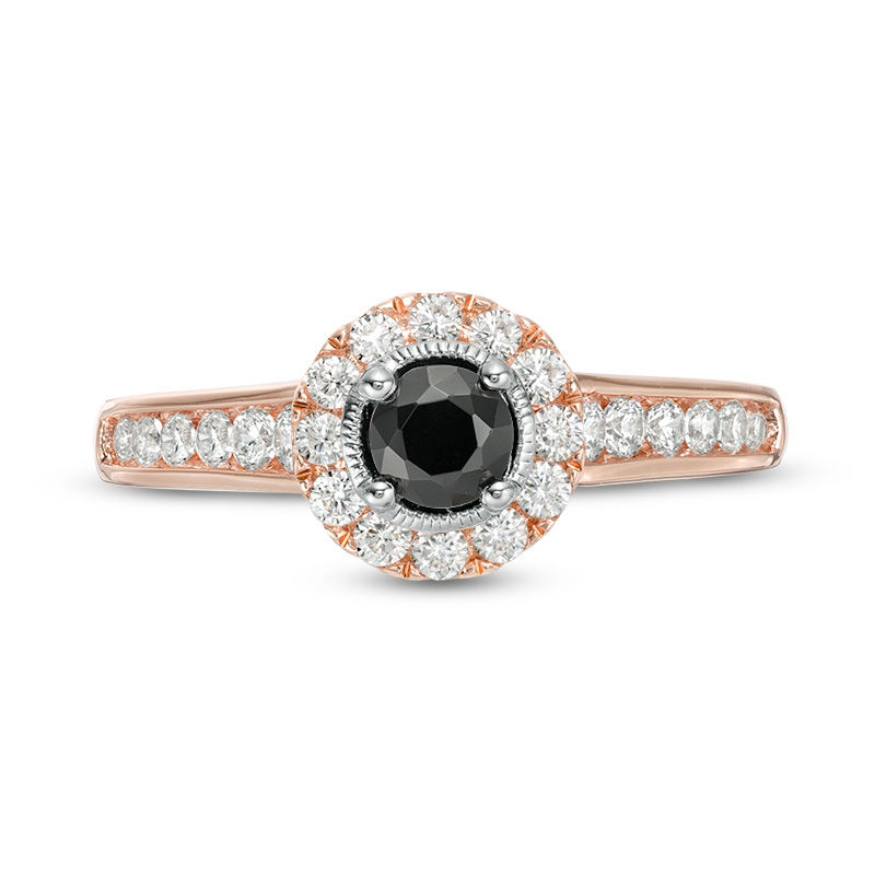 Main Image 6 of 0.70 CT. T.W. Enhanced Black and White Diamond Frame Vintage-Style Engagement Ring in 14K Rose Gold