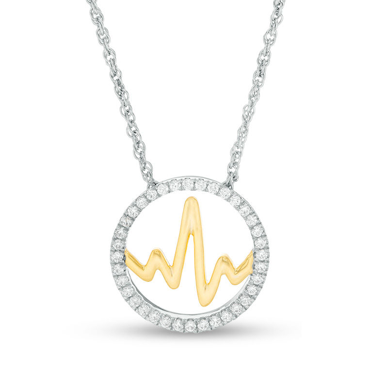 0.23 CT. T.W. Diamond Open Circle Heartbeat Necklace in Sterling Silver with 14K Gold Plate