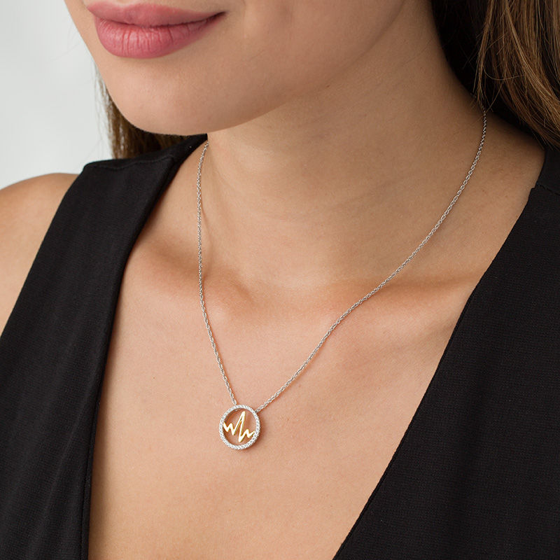 Main Image 2 of 0.23 CT. T.W. Diamond Open Circle Heartbeat Necklace in Sterling Silver with 14K Gold Plate