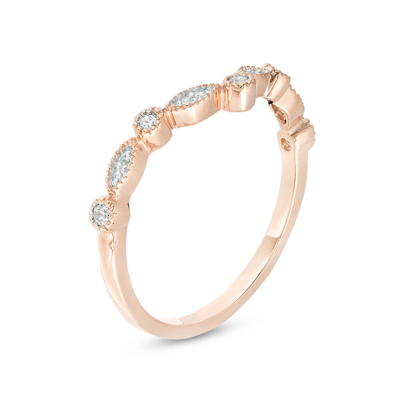 Main Image 2 of 0.115 CT. T.W. Diamond Chevron Vintage-Style Band in 10K Rose Gold