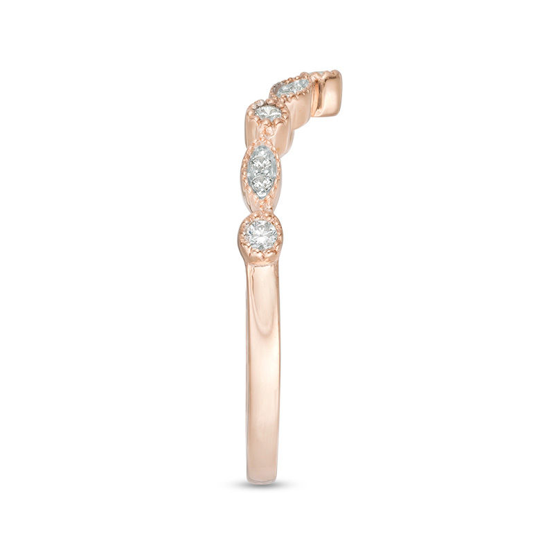 Main Image 4 of 0.115 CT. T.W. Diamond Chevron Vintage-Style Band in 10K Rose Gold