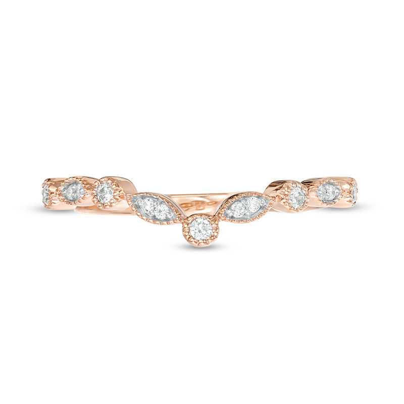 Main Image 6 of 0.115 CT. T.W. Diamond Chevron Vintage-Style Band in 10K Rose Gold