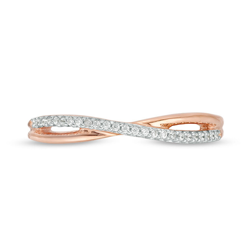 Main Image 4 of 0.115 CT. T.W. Enhanced Black and White Diamond Reversible Crossover Band in 10K Rose Gold