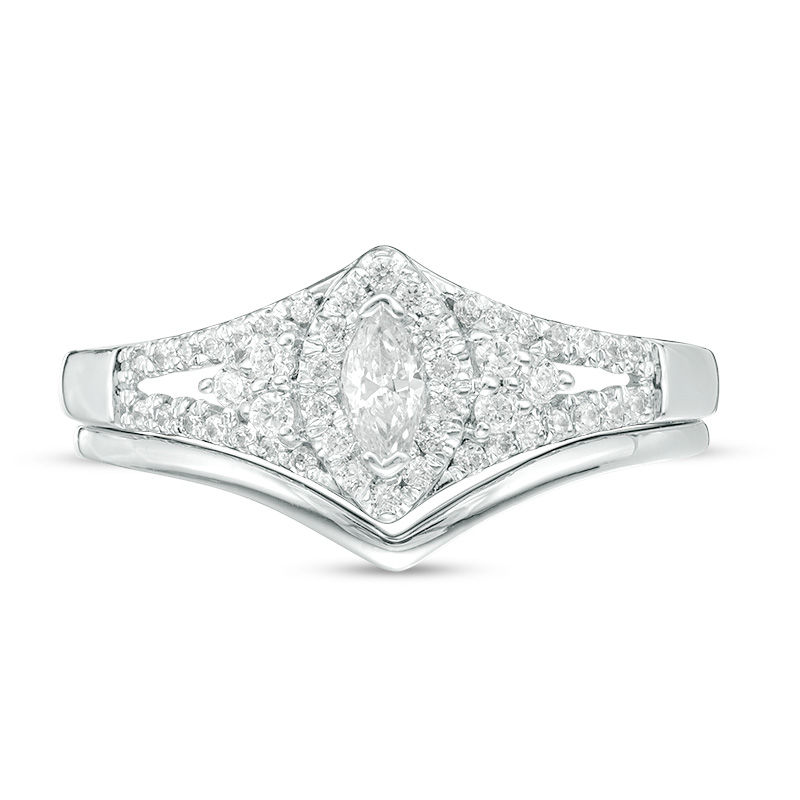 Main Image 6 of 0.37 CT. T.W. Marquise Diamond Frame Tri-Sides Bridal Set in 10K White Gold