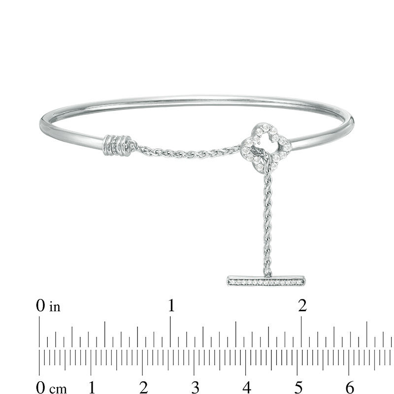 2.5mm Flex Bangle with Lab-Created White Sapphire Clover Toggle Clasp in Sterling Silver