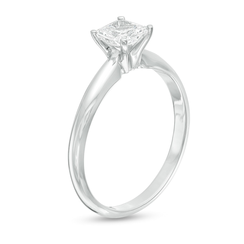 Main Image 3 of 0.50 CT. Certified Princess-Cut Diamond Solitaire Engagement Ring in 14K White Gold (J/I1)