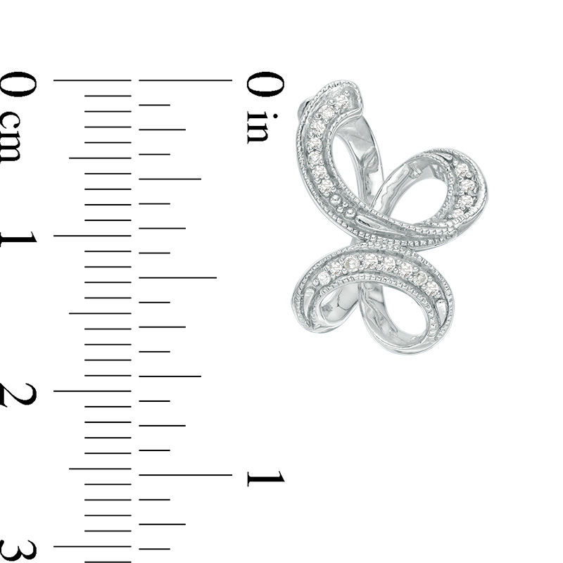 Main Image 3 of 0.146 CT. T.W. Diamond Swirl Ribbon Vintage-Style Hoop Earrings in Sterling Silver