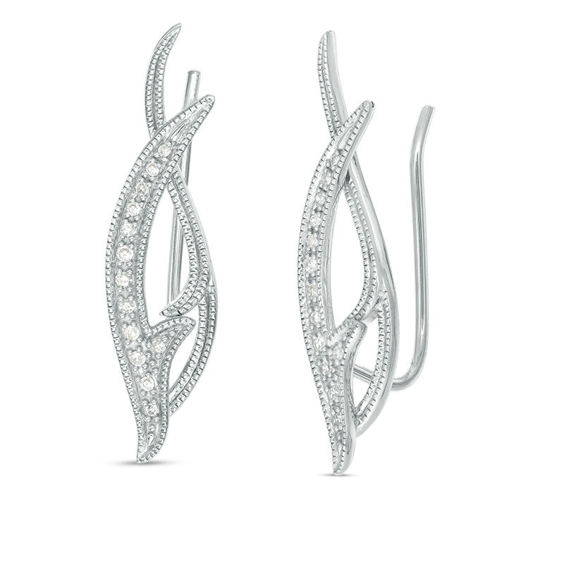 0.085 CT. T.W. Diamond Vintage-Style Crawler Earrings in Sterling Silver|Peoples Jewellers