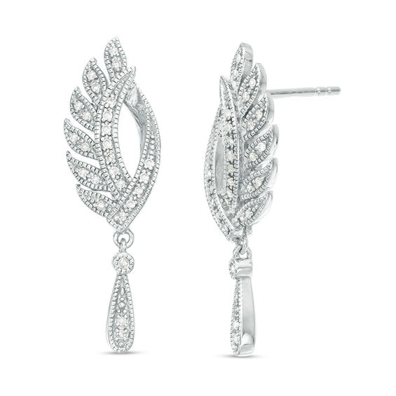 0.18 CT. T.W. Diamond Leaf Vintage-Style Drop Earrings in Sterling Silver