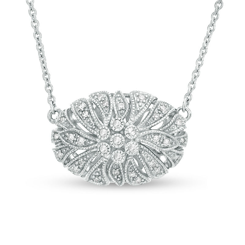 0.145 CT. T.W. Composite Diamond Filigree Vintage-Style Necklace in Sterling Silver