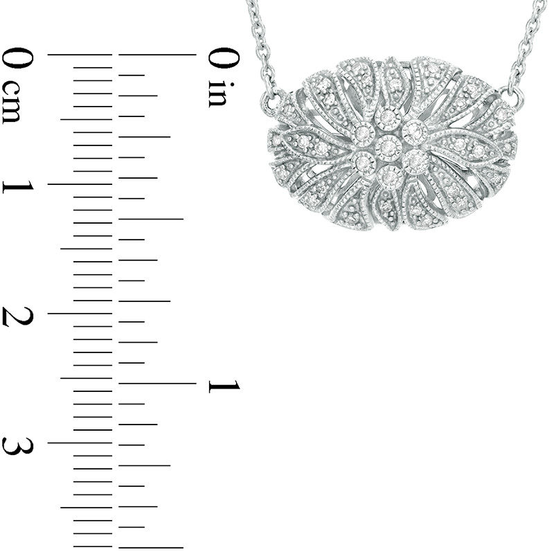 Main Image 3 of 0.145 CT. T.W. Composite Diamond Filigree Vintage-Style Necklace in Sterling Silver