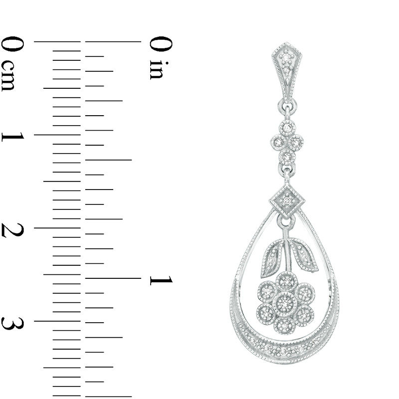 0.085 CT. T.W. Diamond Inverted Flower Teardrop Earrings in Sterling Silver