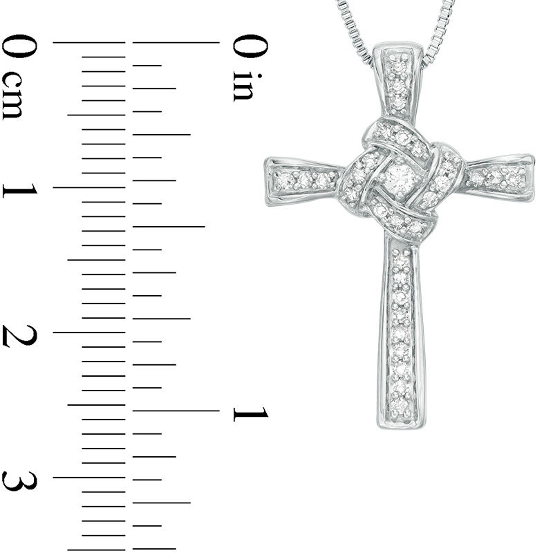 Main Image 3 of 0.18 CT. T.W. Diamond Love Knot Cross Pendant in Sterling Silver