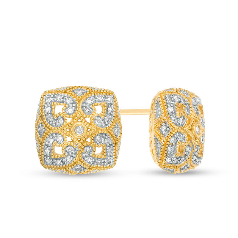 Main Image 1 of 0.18 CT. T.W. Diamond Clover Heart Vintage-Style Stud Earrings in Sterling Silver with 18K Gold Plate